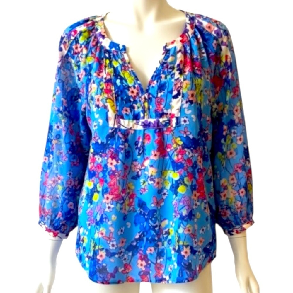Nicole by Nicole Miller Peasant Top, Semi Sheer, Floral, Sz M, Cottagecore​,NWOT